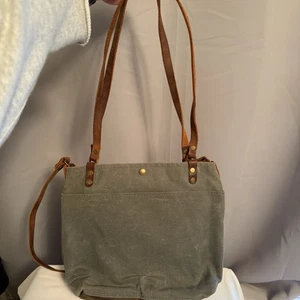 Waxed Canvas Leather Tote Shoulder Crossbody Bag Purse Handbag Blue Gray Brown - Picture 1 of 13