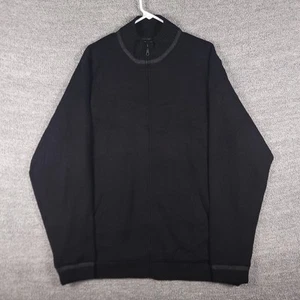 Vintage Eddie Bauer Sweater Mens XL Tall Black Merino Wool Zip Up Hem Waist Cuff - Picture 1 of 11