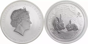 2011 1oz Australian Perth Mint Silver Lunar II: Year of the Rabbit - Picture 1 of 3