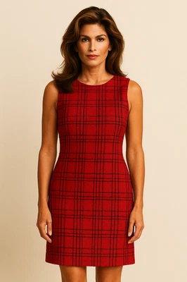 $169 VINTAGE 1998 Calvin Klein Red Plaid Sleeveless Shift Dress Size Large Retro - Image 1 of 4