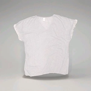 Merona swimsuit/ Bikini/ Beach Cover  Size Medium Striped White & Navy Tassels  - Picture 1 of 6