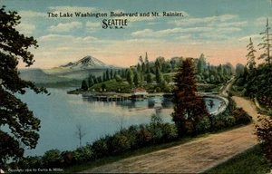 Lake Washington Boulevard and Mt. Rainier WA Postcard - Picture 1 of 2