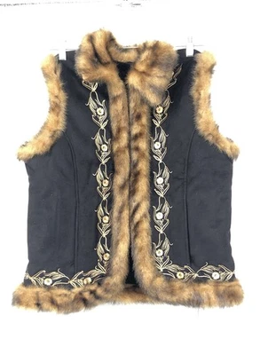 Chaleco Montanaco Mujer Negro Tostado Floral Piel Calce Regular Bordado Talla Grande Foto 1 de 4