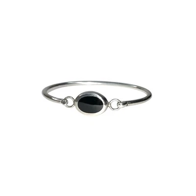 Vintage Sterling Silver Bangle Bracelet 6.75” Black Onyx Inlay - Image 1 of 4