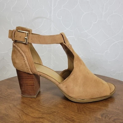 Zapatos para mujer Jack Rogers talla 9,5 M marrón gamuza punta abierta correa tacones trozos Foto 1 de 4