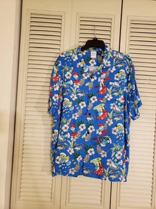 NWT Hawaiian Tropical Smurf All Over Print Short Sleeve Button Down Shirt Large - Picture 1 of 5