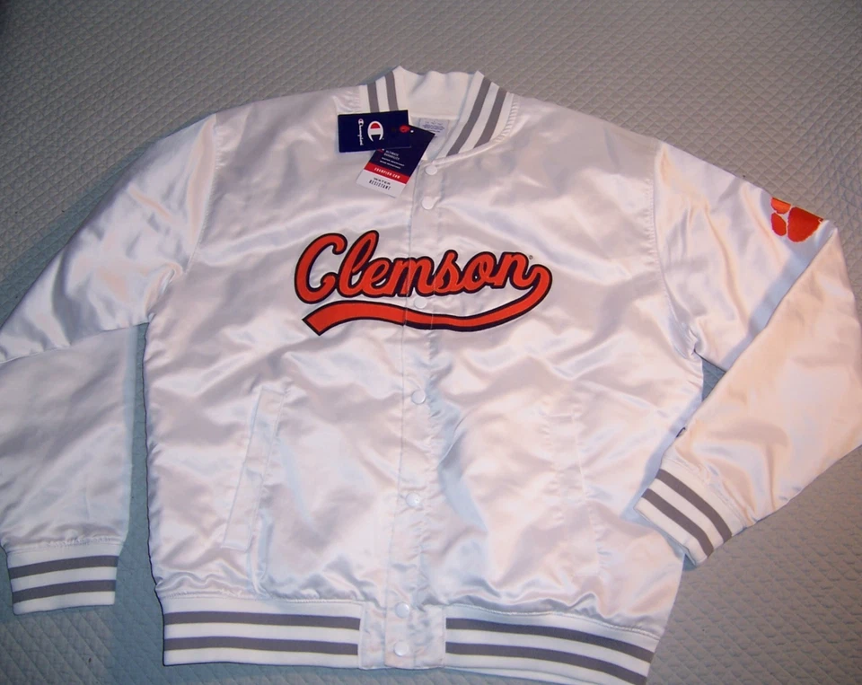 Chaqueta Champion Clemson Tigers Power Satén Blanco Cosido Aplique L Para Hombre Nueva Foto 1 de 1