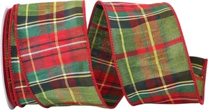 Reliant Ribbon Greensboro Plaid Dupioni 2-1/2 Inch X 10 Yards, Green/Red  - Picture 1 of 1