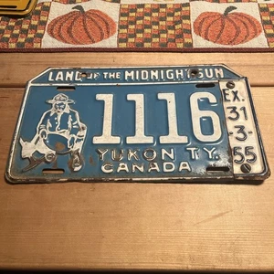 Yukon Territory Canada License Plate Gold Pan 1954 Base With 1955 Year Tab RARE - Picture 1 of 9