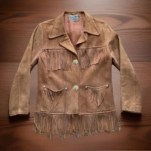 Vintage Pioneer Wear Albuquerque Damen M braun Wildleder Leder Fransen Western Jacke - Bild 1 von 12