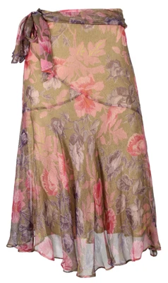 MAX MARA $620 NWT Multi Floral Silk Chiffon Tie Waist A-Line Skirt 44 - Image 1 of 4