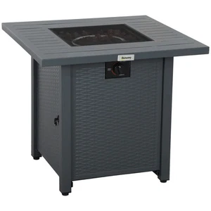 Rattan-style Propane Gas Fire Pit Table with 40,000 BTU Burner, Square - Picture 1 of 12