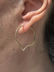 70’s 14K Gold Open Heart Rope Twist Hoop Earrings 3.77gr OOAK Mint - Picture 1 of 7