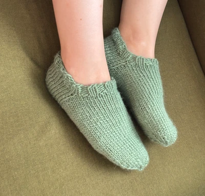 Hand Knit Wool Slippers/Socks Olive Green 100% Wool Warm Winter Gift Sizes S M L - Image 1 of 4