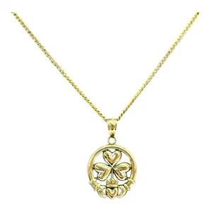 9ct 9K Yellow Gold Irish Shamrock Trinity Claddagh Charm Pendant 0.95 Grams. New - Picture 1 of 6