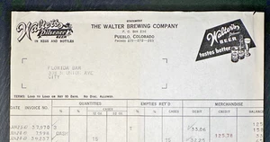 1949 THE WALTER BREWING COMPANY PUEBLO, COLORADO INVOICE FLORIDA BAR FP164 - Picture 1 of 11