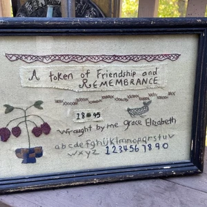 Vintage 1845 Stitched Embroidery Sampler; Framed; Friendship - Picture 1 of 6