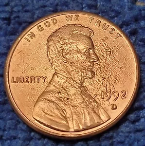 1992 D Penny Wide Am Error Rare - Picture 1 of 2