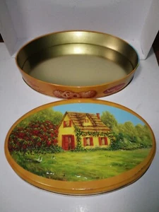 SANTA EDWIGES OLD WORLD COTTAGE TIN Oval Dated 2005 9 3/4" x 6 3/4" 1 5/8" - Picture 1 of 5