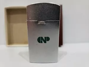 VINTAGE WORKING Advertising Silver PENGUIN Lighter "G N P" ORIGINAL BOX 586/24 - Picture 1 of 5