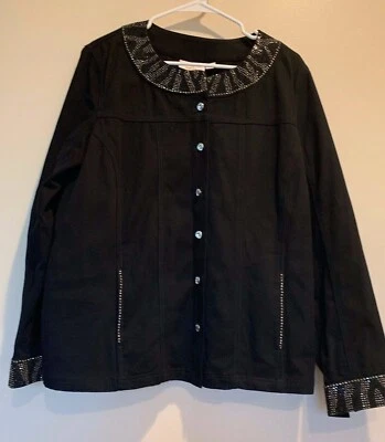 Quacker Factory Black Suede Beaded/Jeweled Womens Jacket SZ LG - Image 1 of 4