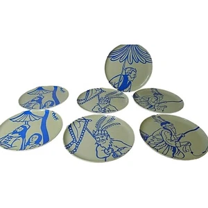 Thomas Paul Melamine Set Of 7 Hong Kong Garden Blue Dinner Plates 11" Round - Picture 1 of 10