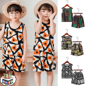 Toddlers Kids Girls Boys Fashional Floral 3D Prints Sleeveless Vest Top Short - Picture 1 of 19