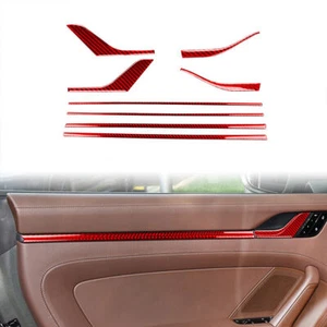 Tira de moldura de manija de puerta interior de fibra de carbono rojo vinilo para Porsche 911 992 2019-23 - Imagen 1 de 8
