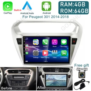 64GB For 2014-2018 Peugeot 301 Radio CarPlay Android 13 Car Stereo Touch Screen - Picture 1 of 20
