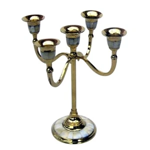 5-Candle Candelabra Gold with Mother of Pearl Candle Holder Stand, 8" - Picture 1 of 1
