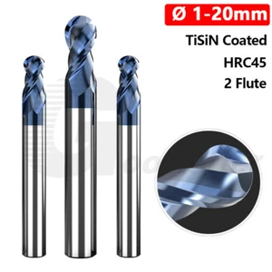 HRC45 Solid Carbide TiSiN Coated Ballnose End Mill Slot Drill 2 Flute Ø 1mm-20mm - Picture 1 of 35