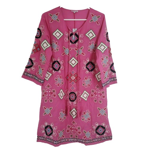 VALENTINO Abito tunica Frances Valentine Capri ricamato rosa piccolo boho crociera spiaggia