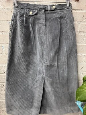 "Falda vintage años 90 bolsillos Richard Evans pana línea A gris abertura cintura 27""" Foto 1 de 4