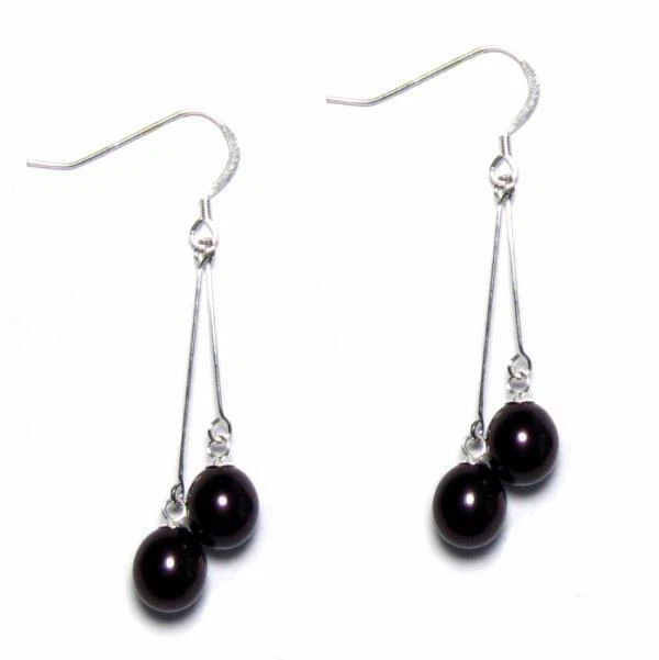 Genuine AAA Black Pearl 925 Silver Double Dangle Hook Earrings - Image 1 of 1