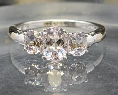 14K Solid White Gold Oval Cut Natural Morganite 3-Stone Engagement R (LP2083450) - image 1 of 4