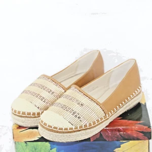 ITALINA womens slip on jute rope shoes size 9 M gold/tan fabric upper NEW - Picture 1 of 6