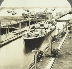 C1918 Crude Steam Tanker Ranella Steamer Ship Panama Canal Keystone Stereoview - Picture 1 of 3