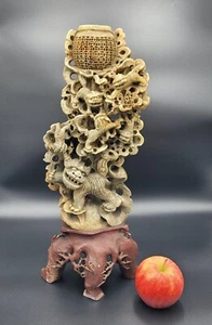 Large Chinese Antique 19th/20th Century Qing Soapstone Foo Dog Carving - Picture 1 of 9