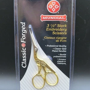 New Mundial 3 1/2" Stork Embroidery Scissors Gold Plated Handles Professional - Picture 1 of 3