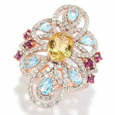 Anillo Meher's Jewelry 5,84 quilates berilo amarillo y flores de múltiples piedras preciosas agotado $350 Foto 1 de 4