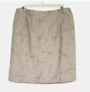 British Khaki Linen Skirt Womens Tag Size 10 Beige Linen Floral Woven Zip - Picture 1 of 8