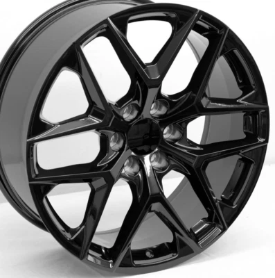 22" Gloss Black GM SSW Replica Wheels 22x9 6X139.7 +28 fit GMC Sierra 1500 Yukon - Image 1 of 4