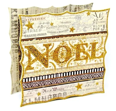 Punch Studio Die Cut Square Keepsake Box Christmas Noel 43136 Gold Glitter - Image 1 of 4