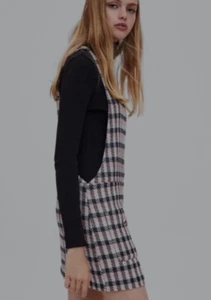 Zara TRF Damen Mehrfarbig Tweed Kariert Träger Tasche Overall Kleid Gr. L - Bild 1 von 15
