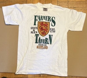 Vintage Oneita ""Farmers Tavern Strathclyde Schottland"" weiß Gr. M Einzelstich - Bild 1 von 3