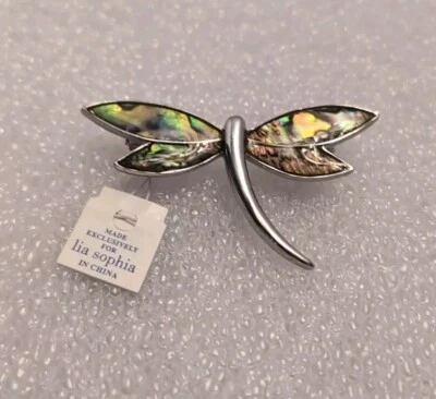 Broche prendedor libélula Lia Sophia esmalte plateado firmado nuevo con etiquetas retirado  Foto 1 de 4