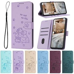 Flip Cat Leather Wallet Phone Case For Samsung S24 S23 S22 S21 S20 Note 20 Ultra - Picture 1 of 18