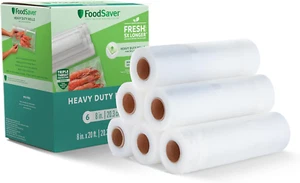 Sello al vacío de alta resistencia rollo de 8 X 20', paquete de 6, ideal para almacenamiento de alimentos y sous vid - Imagen 1 de 6