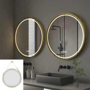 Hanging/Mount Round LED Mirror Defog High End Mirror Metal Frame for Bathroom - Picture 1 of 25