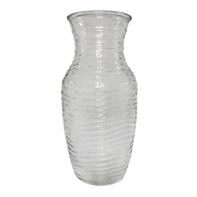 Ribbed Clear Glass Vase 8 Inches Tall X 3 Inches Wide - Image 1 of 3